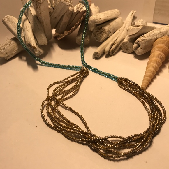 Unique Gold and Turquoise Coloured Beaded Necklace - Picture 1 of 5